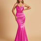 Satin Mermaid Open Back Bridesmaid Dresses Spaghetti Straps Scoop Floor Length