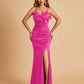 Sexy Satin Mermaid Bridesmaid Dresses Spaghetti Straps V-neck Side Slit Floor Length