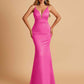 Satin Deep V-neck Mermaid Prom Dresses Open Back Floor Length