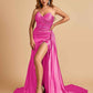 Sexy Satin Corset Prom Dresses Sweetheart Side Slit With Train Floor Length