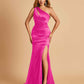 Sexy Satin Key Hole Bridesmaid Dresses One Shoulder Key Hole Floor Length Sheath For Sale