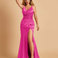 Sexy Satin Mermaid Bridesmaid Dresses Spaghetti Straps V-neck Side Slit Half Open Back