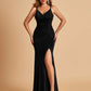 Jersey Mermaid Bridesmaid Dresses Spaghetti Straps V-neck Side Slit Floor Length