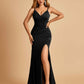 Jersey Mermaid Bridesmaid Dresses Spaghetti Straps V-neck Side Slit Pleats Floor Length