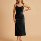 Sexy Satin Midi Prom Dresses Spaghetti Straps Slip Scoop Side Slit