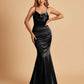 Satin Mermaid Open Back Bridesmaid Dresses Spaghetti Straps Scoop Floor Length