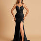Satin Mermaid Long Prom Dresses Spaghetti Straps Sweetheart Side Slit Floor Length