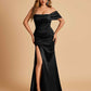 Satin One-shoulder Long Bridesmaid Dresses Side Slit With Pleats Mermaid