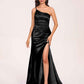 Satin One-shoulder Mermaid Bridesmaid Dresses Side Slit Pleats Floor Length