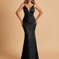 Satin Deep V-neck Mermaid Prom Dresses Open Back Floor Length