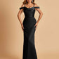 Sexy Off Shoulder Mermaid Long Bridesmaid Dresses Satin Spaghetti Straps Floor Length