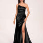 Satin One-shoulder Mermaid Prom Dresses Side Slit Pleats Floor Length