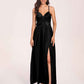 Satin Spaghetti Straps A-line Bridesmaid Dresses Side Slit Floor Length