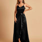 Satin Asymmetric V-neck Bridesmaid Dresses Sleeveless Side Slit A-line Unique For Sale