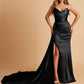 Sexy Satin Sheath Bridesmaid Dresses Strapless Sweetheart Side Slit With Train