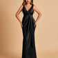 Sexy Satin Sheath V-neck Prom Dresses Strapless Floor Length