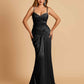 Satin Mermaid Sweetheart Prom Dresses Spaghetti Straps With Pleats Floor Length