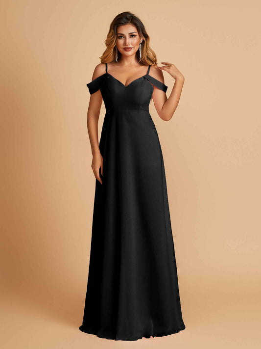 Chiffon Off-shoulder Long Bridesmaid Dresses V-neck Floor Length A-line