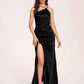 Satin Halter Pleats Sheath Bridesmaid Dresses Side-Slit Floor Length Sleeveless