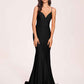 Sexy Satin Mermaid Prom Dresses Spaghetti Straps V-neck Floor Length Lace-up Back