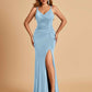 Jersey Mermaid Bridesmaid Dresses Spaghetti Straps V-neck Side Slit Floor Length