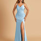 Sexy Jersey Mermaid Bridesmaid Dresses Spaghetti Straps V-neck Criss Cross Side Slit Floor Length