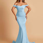 Jersey Mermaid Prom Dresses Off Shoulder Sweetheart Pleats Floor Length