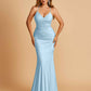 Sexy Jersey Spaghetti Straps Bridesmaid Dresses V-neck Mermaid Criss-cross Back Floor Length