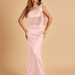 Sexy Satin One Shoulder Bridesmaid Dresses Long Zipper Side Floor Length Sheath