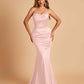 Sexy Satin Mermaid Bridesmaid Dresses Spaghetti Straps Scoop Criss-cross Back