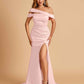 Unique Satin Mermaid Prom Dresses With Off Shoulder Straps Side Slit Floor Length