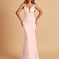 Satin Deep V-neck Mermaid Bridesmaid Dresses Open Back Floor Length