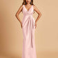 Sexy Satin Sheath V-neck Prom Dresses Strapless Floor Length