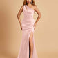 Sexy Satin Key Hole Bridesmaid Dresses One Shoulder Key Hole Floor Length Sheath For Sale