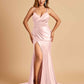 Satin Mermaid V-neck Bridesmaid Dresses Spaghetti Straps Side Slit Floor Length