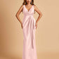 Sexy Satin Sheath V-neck Bridesmaid Dresses Strapless Floor Length