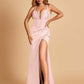 Sexy Sweetheart Sheath Prom Dresses Spaghetti Straps Satin Side Slit Pleats Floor Length