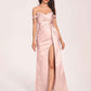 Elegant Satin Off Shoulder Prom Dresses Side-slit Sweetheart Floor Length Sheath