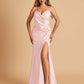 Sexy Satin Sheath Bridesmaid Dresses Spaghetti Straps V-neck Side Slit Floor Length