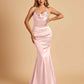 Satin Mermaid Open Back Bridesmaid Dresses Spaghetti Straps Scoop Floor Length