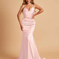 Sexy Satin Mermaid Prom Dresses Spaghetti Straps V-neck Pleats Floor Length