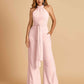 Chiffon Bridesmaid Jumpsuit Jewel Neck Sleeveless Floor Length With Pockets