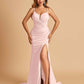 Satin Mermaid Long Prom Dresses Spaghetti Straps Sweetheart Side Slit Floor Length