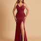 Sexy Jersey Mermaid Bridesmaid Dresses Spaghetti Straps V-neck Criss Cross Side Slit Floor Length