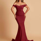 Jersey Mermaid Prom Dresses Off Shoulder Sweetheart Pleats Floor Length