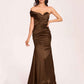 Satin One-shoulder Bridesmaid Dresses Pleats Floor Length Mermaid Long