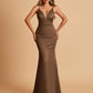 Satin Deep V-neck Mermaid Bridesmaid Dresses Open Back Floor Length