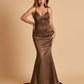 Satin Mermaid V-neck Bridesmaid Dresses Spaghetti Straps Floor Length
