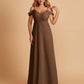 Chiffon Off-shoulder Long Bridesmaid Dresses V-neck Floor Length A-line