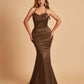 Sexy Satin Mermaid Bridesmaid Dresses Spaghetti Straps Scoop Criss-cross Back